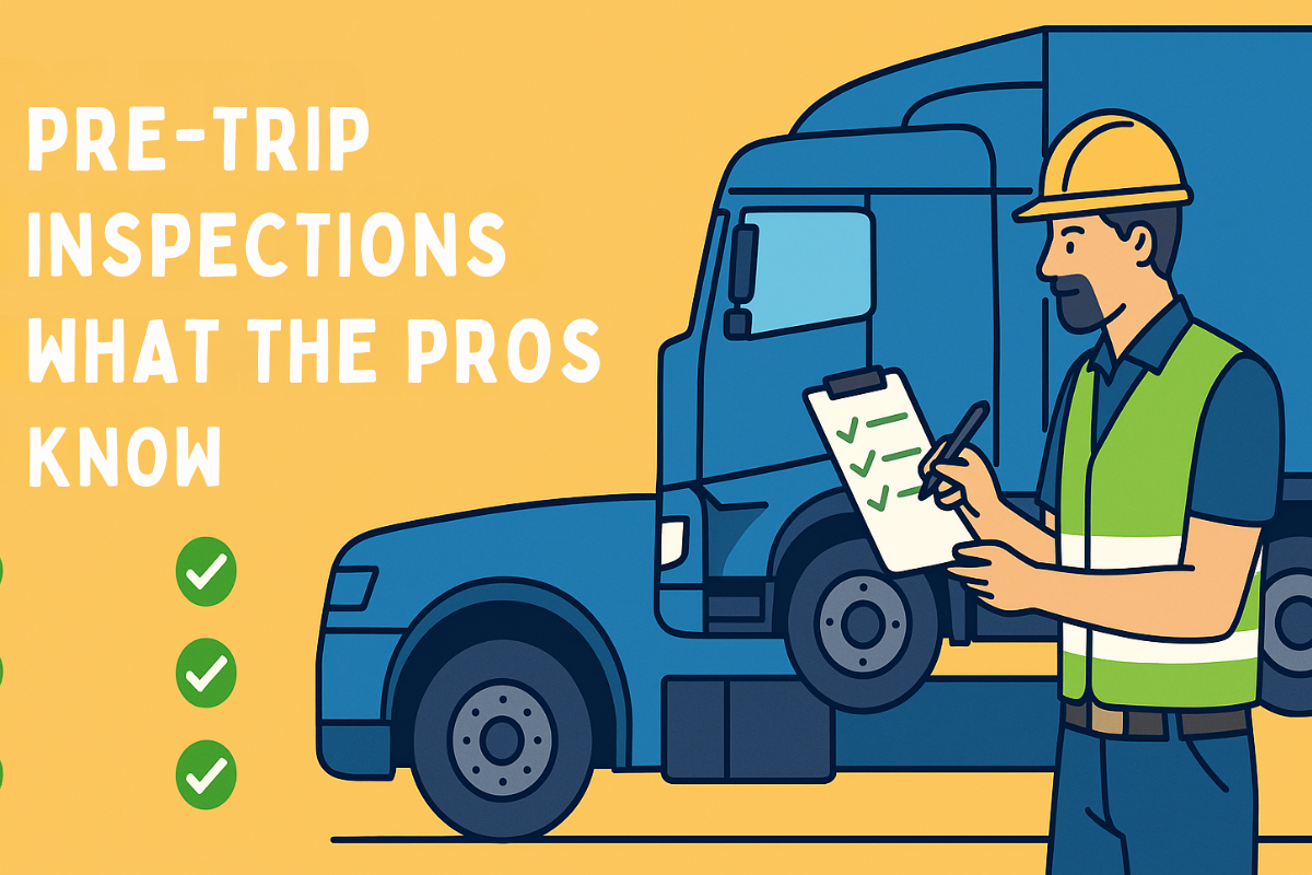 Truck driver conducting a pre-trip inspection with checklist ticks