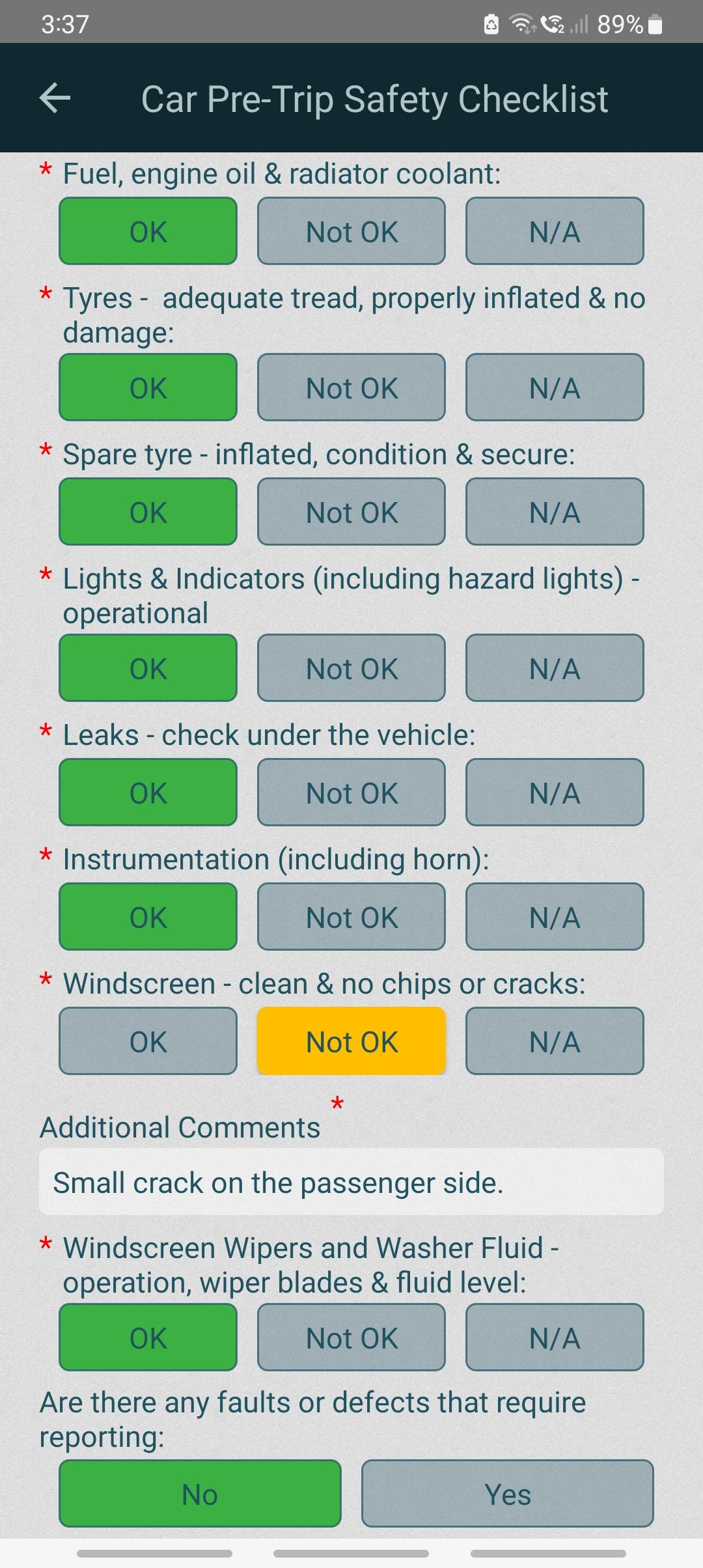 Car Pre-Trip Safety Checklist
