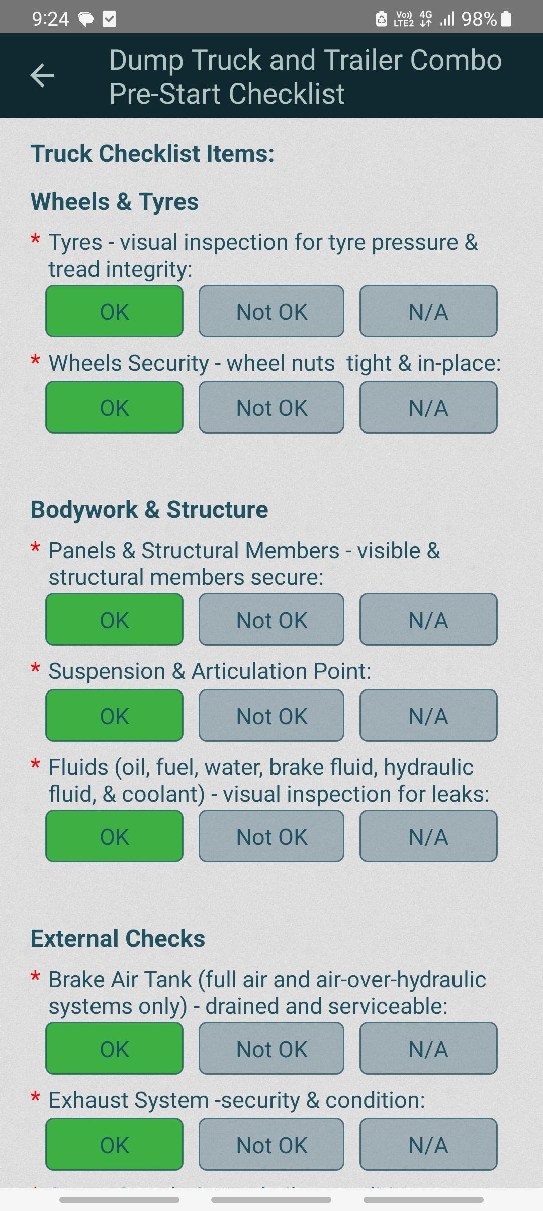 Truck Daily Pre-Start Checks / Truck Daily Pre-Trip Checklist
