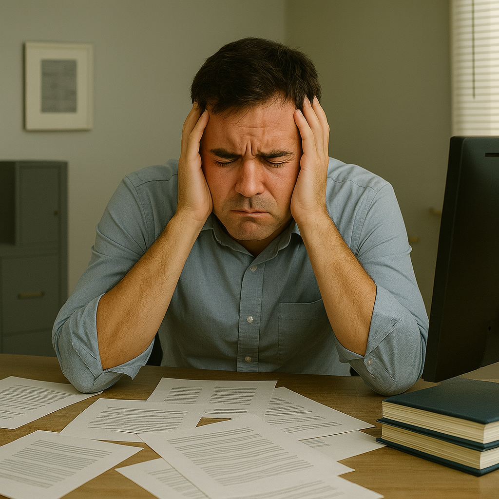 Illustration showing compliance paperwork chaos
