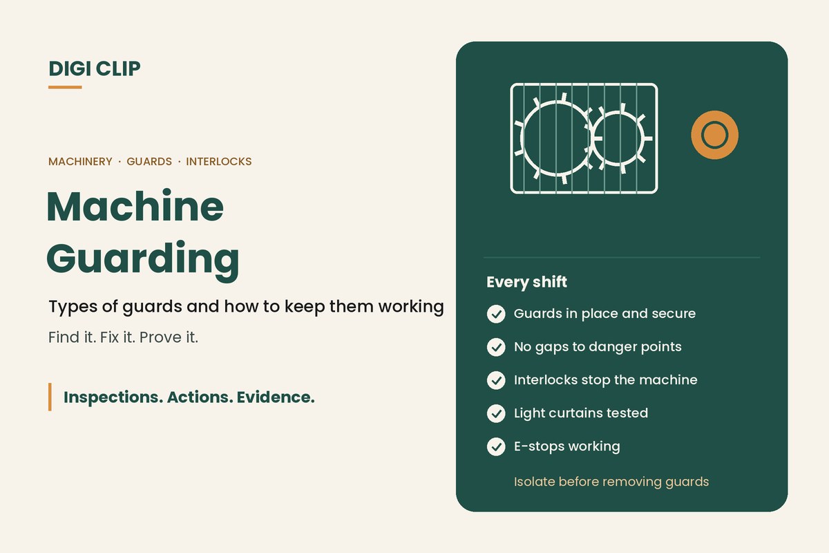 Machine guarding: guarded gears illustration with guarding checks