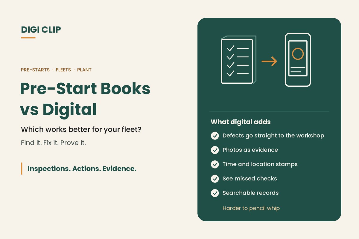 Pre-start books vs digital: paper checklist book to phone illustration