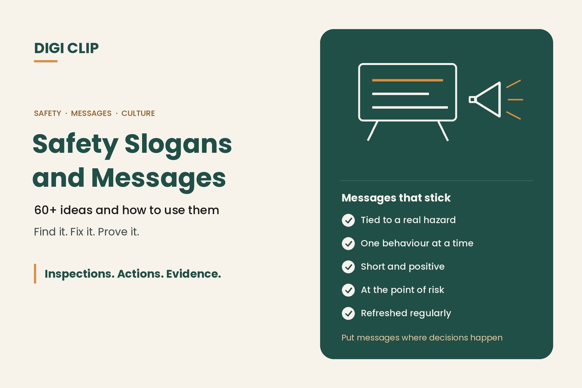 Safety slogans and messages: noticeboard and megaphone illustration